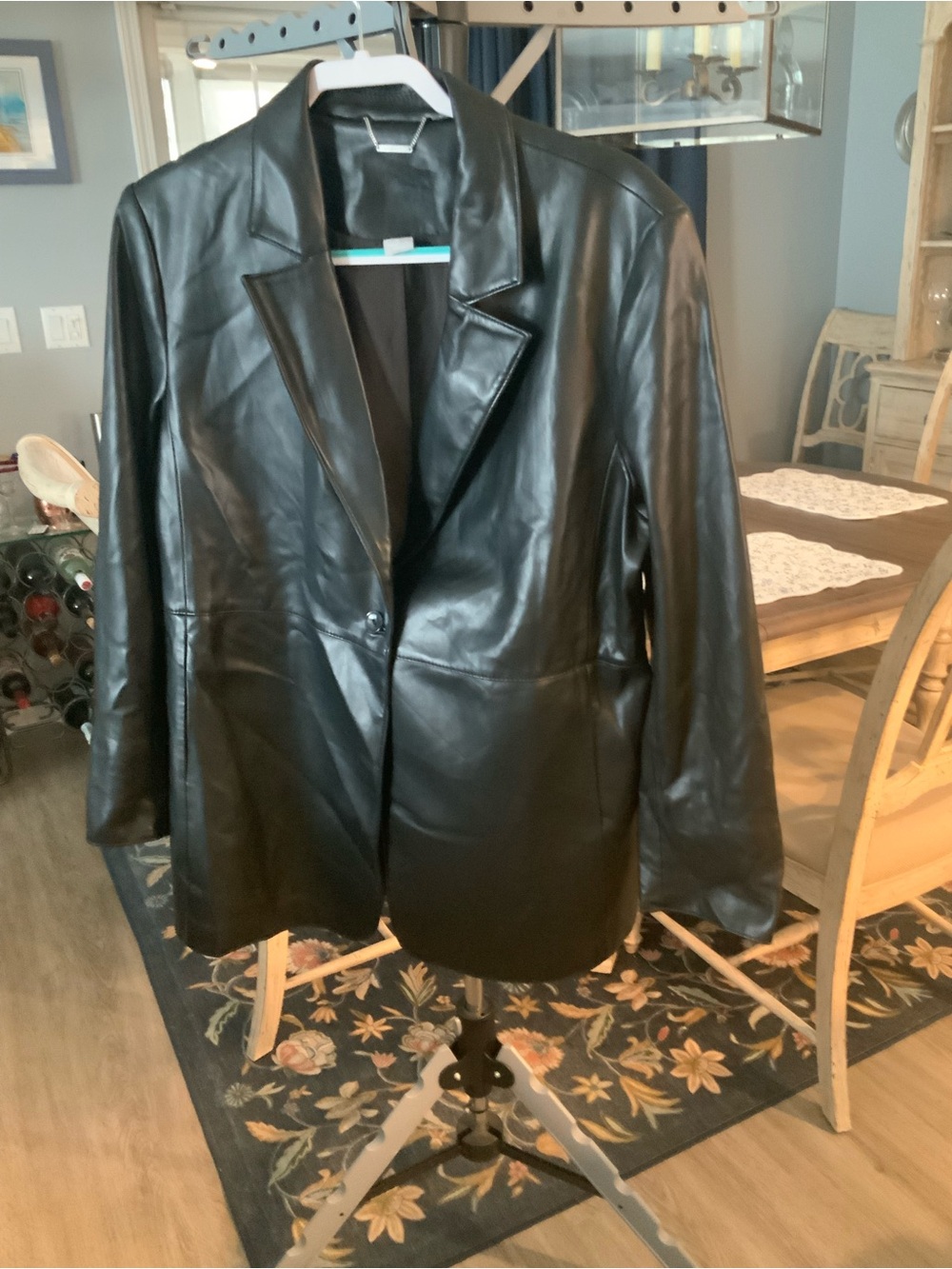 Chico’s Size 3 Black Faux Leather Blazer Jacket - Women's Classic Coat